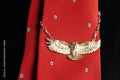 18 karat gold eagle tie bar with gold chain, tie bar and safety chain.